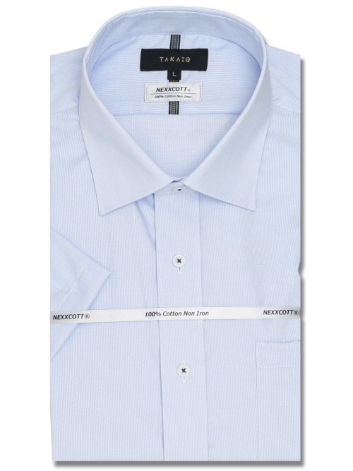 綿100% ノーアイロン スタンダードフィット ワイドカラー半袖シャツ