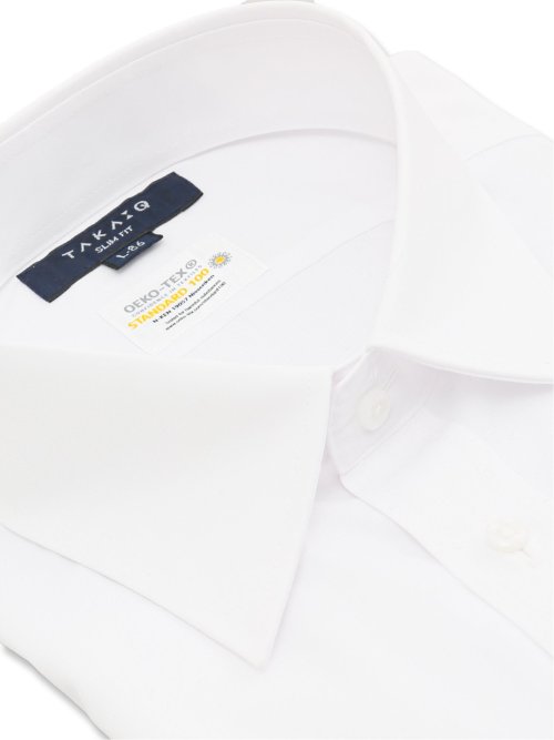 【白無地】形態安定 吸水速乾 スリムフィット レギュラーカラー長袖シャツ