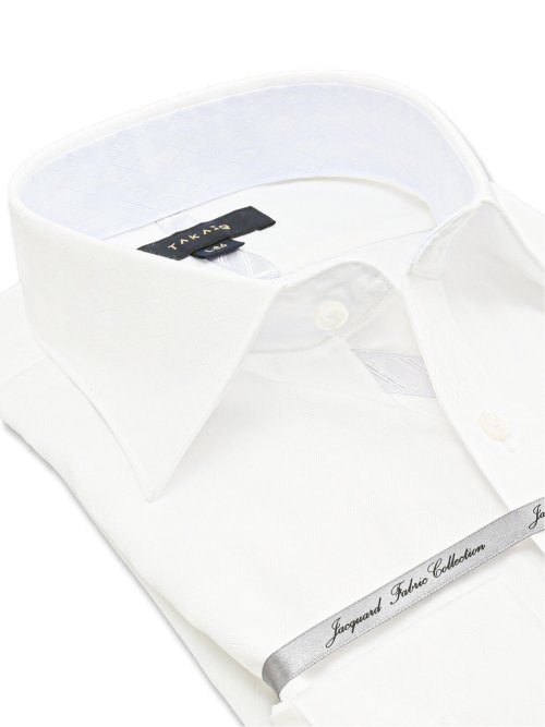 日本生地ジャガード スタンダードフィット ワイドカラー長袖シャツ