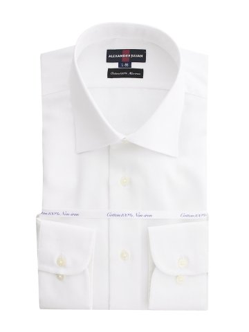 綿100% 形態安定レギュラーフィット ワイドカラー長袖シャツ