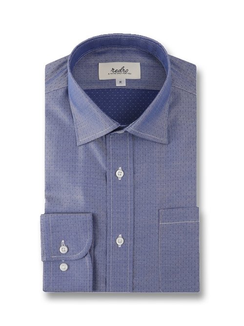 綿100% スタンダードフィット ワイドカラー長袖シャツ(S 75紺 