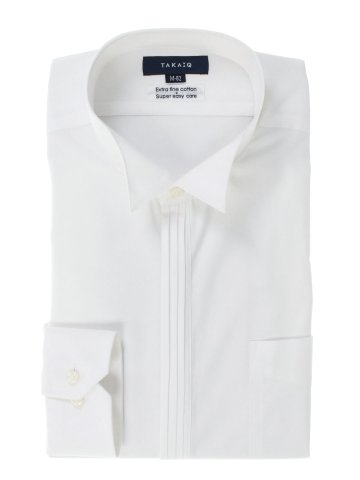 綿100%80双 形態安定レギュラーフィット ピンタックウィングカラー長袖シャツ
