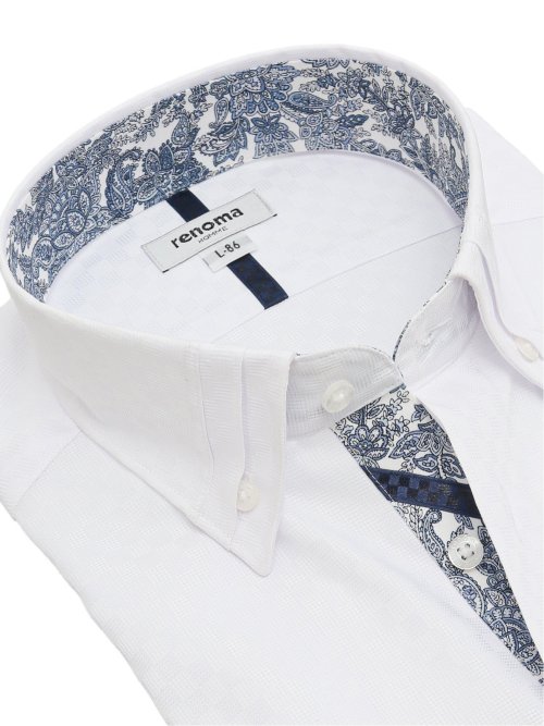 形態安定 スタンダードフィット 3枚衿風ボタンダウン長袖シャツ