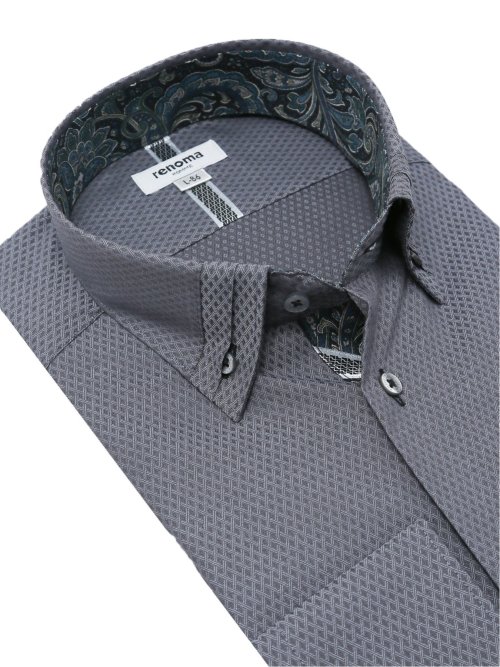 形態安定 スタンダードフィット 3枚衿風ボタンダウン長袖シャツ メンズ