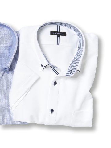 【大きいサイズ】グランバック/GRAND-BACK Biz パイピングボタンダウン半袖カットシャツ
