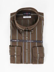 スーピマコットン ツイルストライプ スタンダードフィット ボタンダウン長袖シャツ