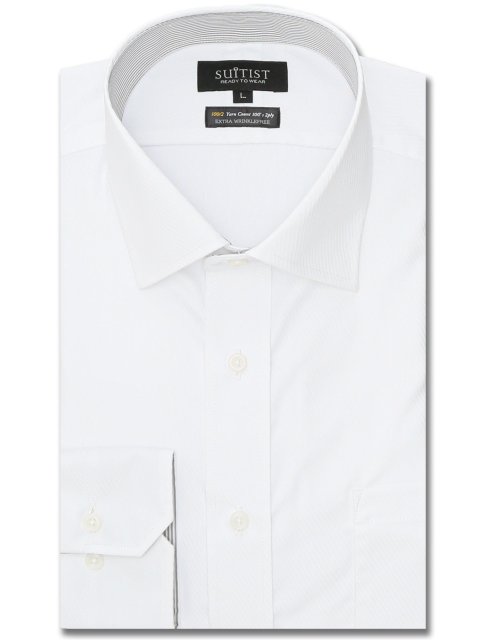 綿混双糸 形態安定 スタンダードフィット ワイドカラー長袖シャツ