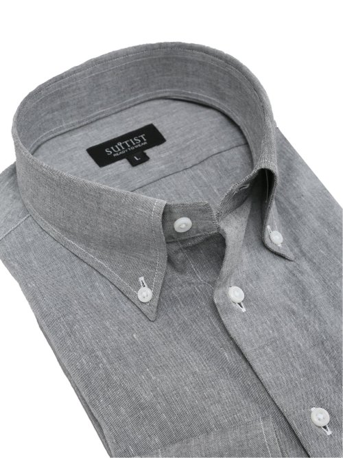 リネン混クールマックス スタンダードフィット ボタンダウン長袖シャツ