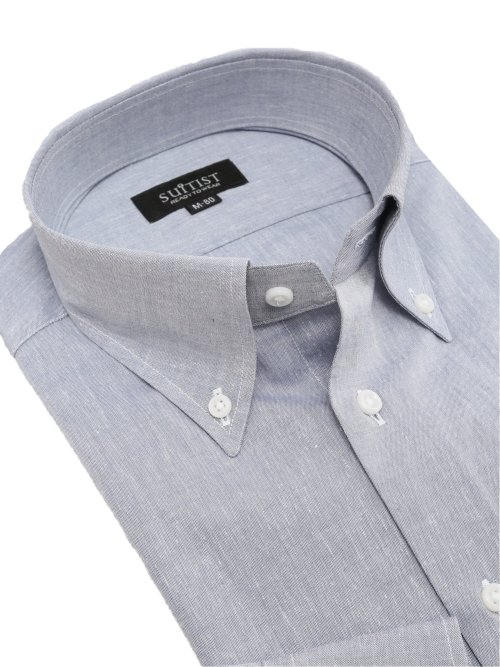 リネン混クールマックス スタンダードフィット ボタンダウン長袖シャツ