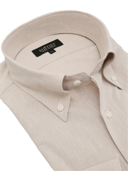リネン混クールマックス スタンダードフィット ボタンダウン長袖シャツ