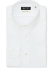 綿混双糸 ストレッチ テーラードフィット ワイドカラー長袖シャツ