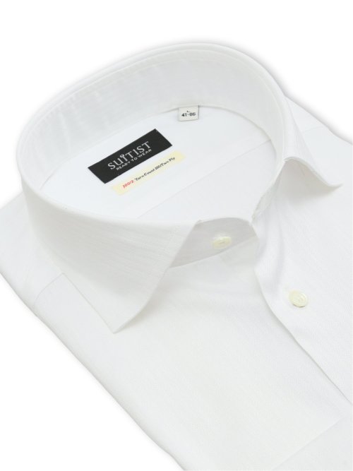 綿混双糸 ストレッチ テーラードフィット ワイドカラー長袖シャツ