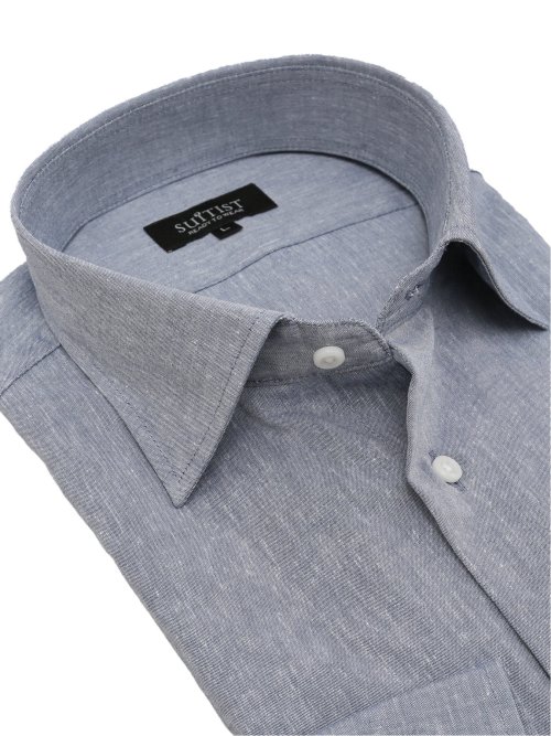 リネン混クールマックス スタンダードフィット ワイドカラー長袖シャツ