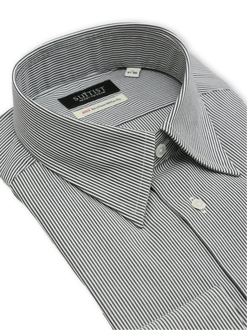 綿混双糸 ストレッチ テーラードフィット レギュラーカラー長袖シャツ