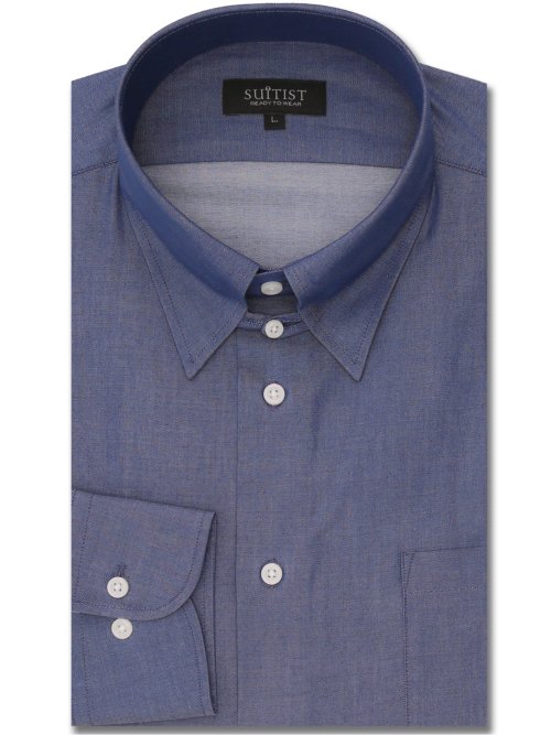 綿100% スタンダードフィット タブカラー長袖シャツ(S 70青): ビジネス 