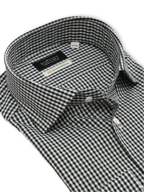 綿混双糸 ストレッチ テーラードフィット ワイドカラー長袖シャツ