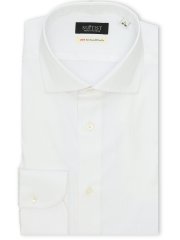 綿混双糸 ストレッチ テーラードフィット ワイドカラー 長袖シャツ