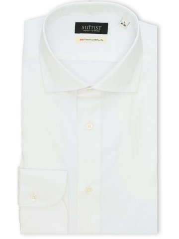 綿混双糸 ストレッチ テーラードフィット ワイドカラー 長袖シャツ