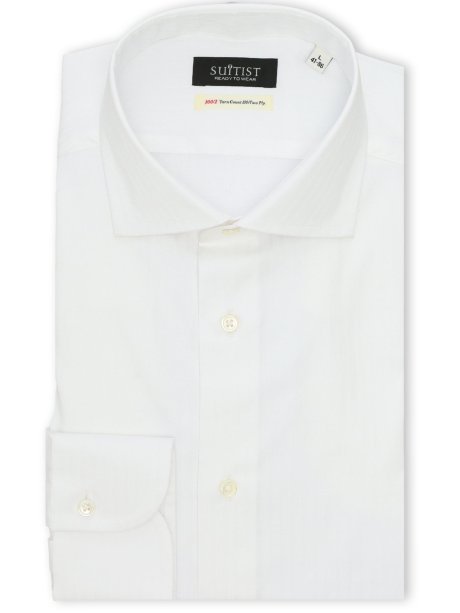 綿混双糸 ストレッチ テーラードフィット ワイドカラー 長袖シャツ