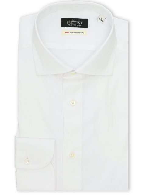 綿混双糸 ストレッチ テーラードフィット ワイドカラー 長袖シャツ