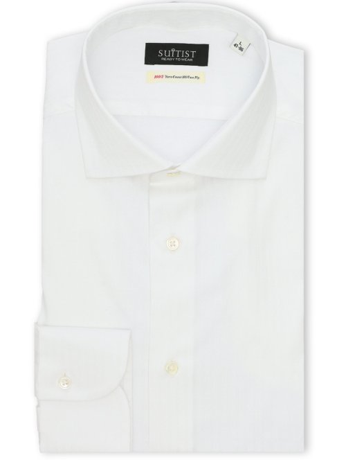 綿混双糸 ストレッチ テーラードフィット ワイドカラー 長袖シャツ