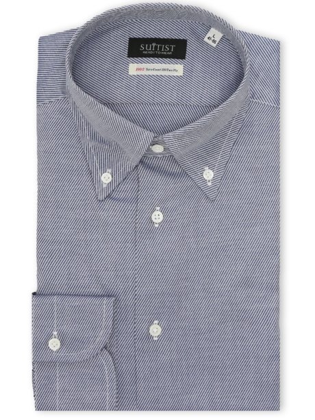 綿混双糸 ストレッチ テーラードフィット ボタンダウン 長袖シャツ