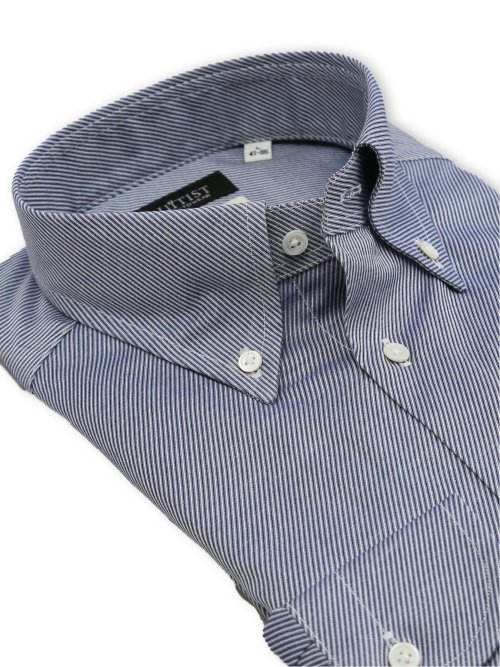 綿混双糸 ストレッチ テーラードフィット ボタンダウン 長袖シャツ