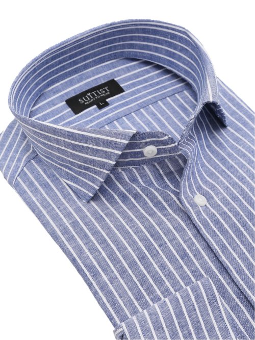 綿麻 スタンダードフィット カッタウェイ長袖シャツ