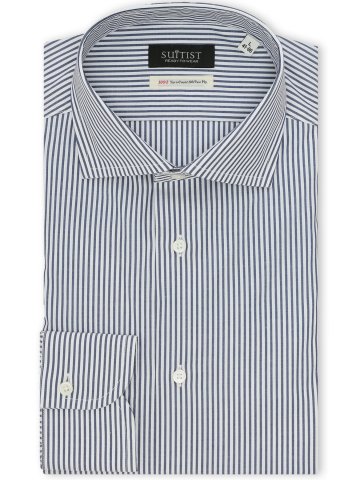 綿混双糸 ストレッチ テーラードフィット ワイドカラー 長袖シャツ