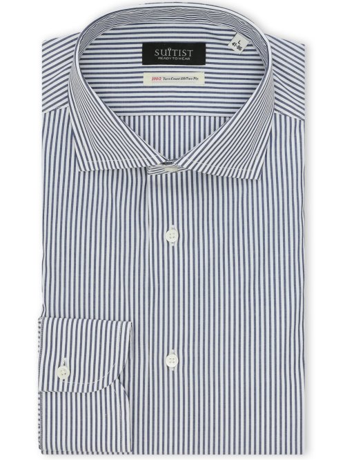 綿混双糸 ストレッチ テーラードフィット ワイドカラー 長袖シャツ