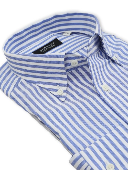 綿混 ストレッチ テーラードフィット ワンピース ボタンダウン 長袖 シャツ