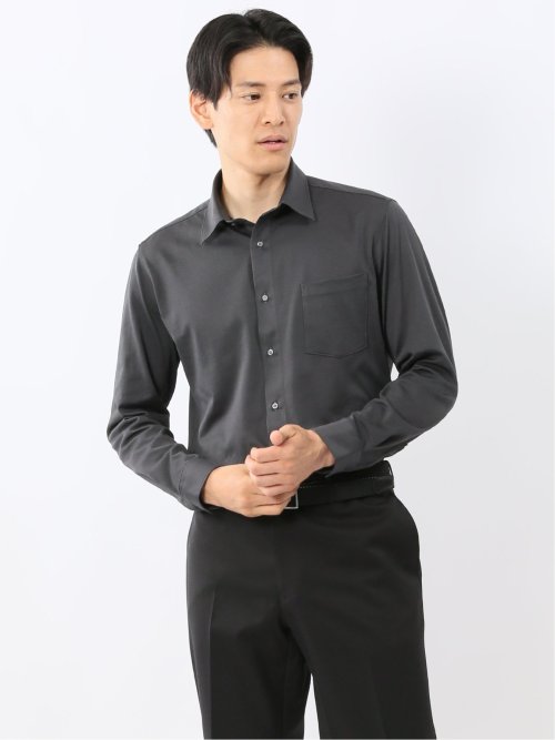 形態安定 吸水速乾 ストレッチ NEWスタンダードフィット ショートワイドカラー長袖ニットシャツ