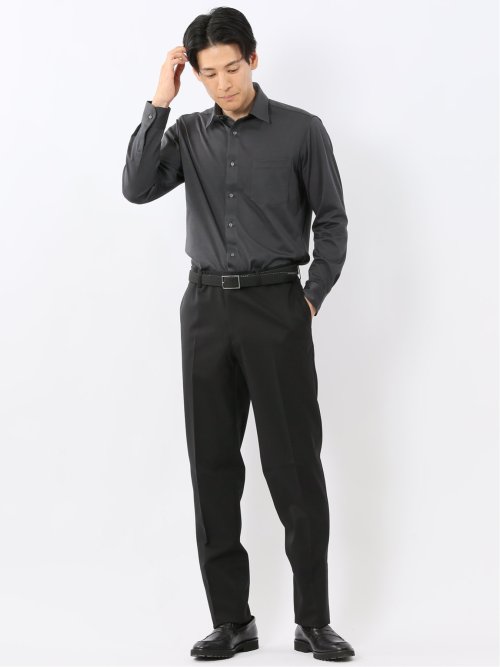 形態安定 吸水速乾 ストレッチ NEWスタンダードフィット ショートワイドカラー長袖ニットシャツ