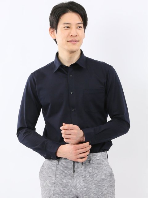 クールマックス ストレッチ NEWスタンダードフィット ショートワイドカラー 長袖ニット シャツ