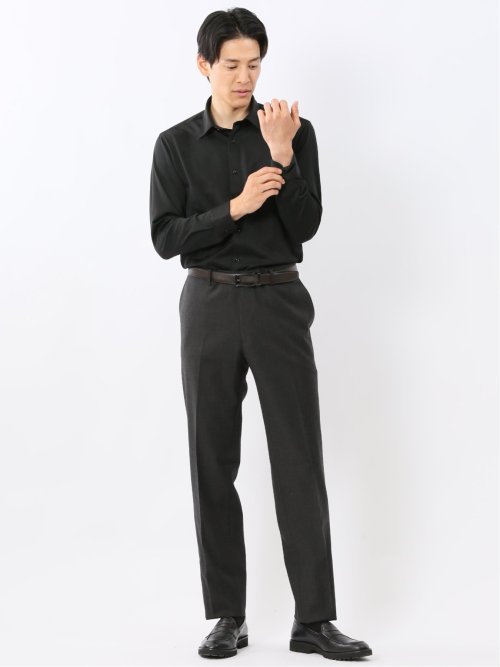 形態安定 吸水速乾 ストレッチ NEWスタンダードフィット ショートワイドカラー長袖ニットシャツ