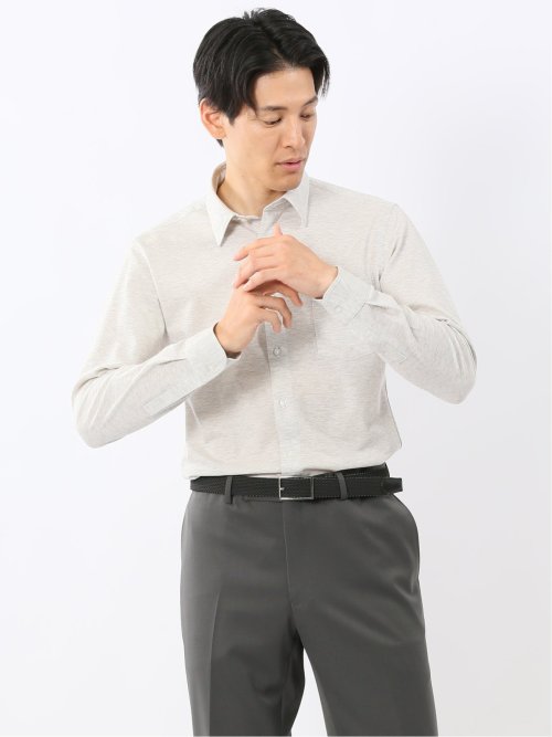 綿100% ストレッチ NEWスタンダードフィット ショートワイドカラー長袖ニットシャツ