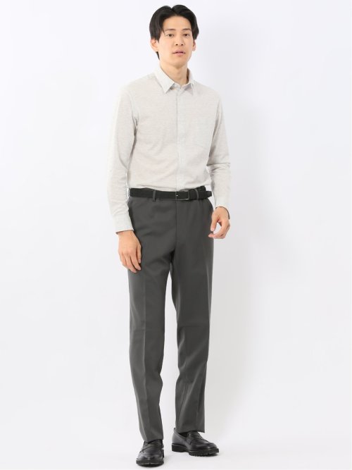 綿100% ストレッチ NEWスタンダードフィット ショートワイドカラー長袖ニットシャツ