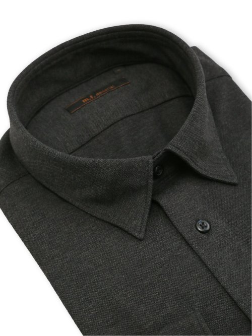 綿100% ストレッチ NEWスタンダードフィット ショートワイドカラー長袖ニットシャツ