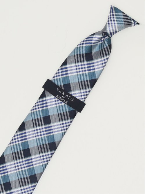 TAKA-Q×FAIRFAX シルクチェック柄 レギュラータイ 8.0cm幅