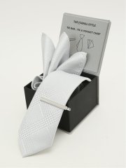 フォーマルネクタイ＆チーフ＆タイバー BOXセット グレンチェック