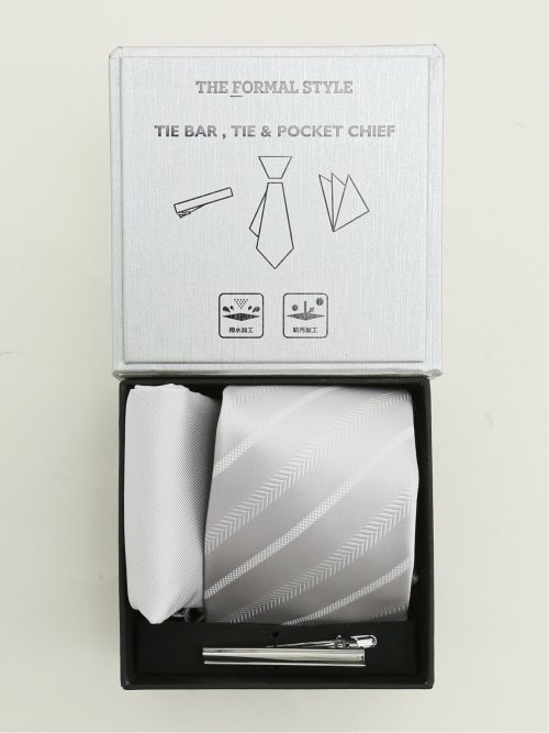 フォーマルネクタイ＆チーフ＆タイバー BOXセット ストライプ