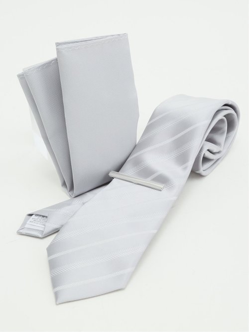 フォーマルネクタイ＆チーフ＆タイバー BOXセット ストライプ