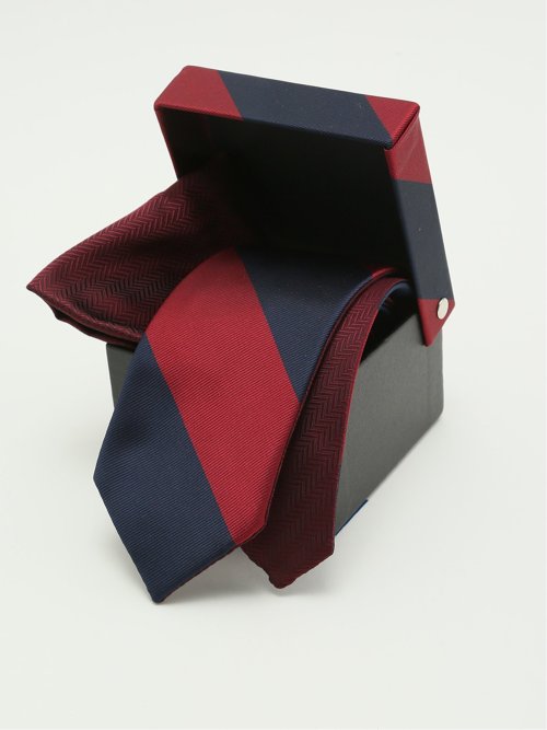 リバーシブル ネクタイ ＆ ポケットチーフ セット ボックス付き メンズ ストライプ レギュラー 8.0cm幅