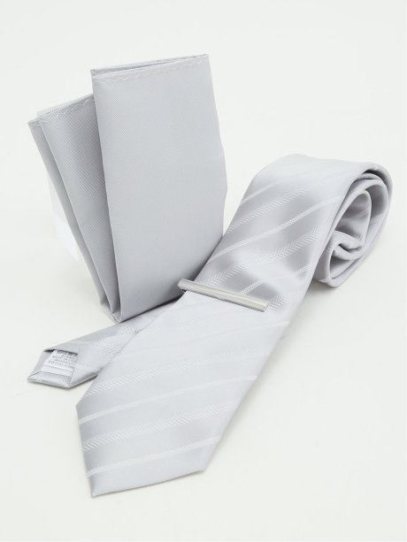 フォーマルネクタイ＆チーフ＆タイバー BOXセット グレンチェック