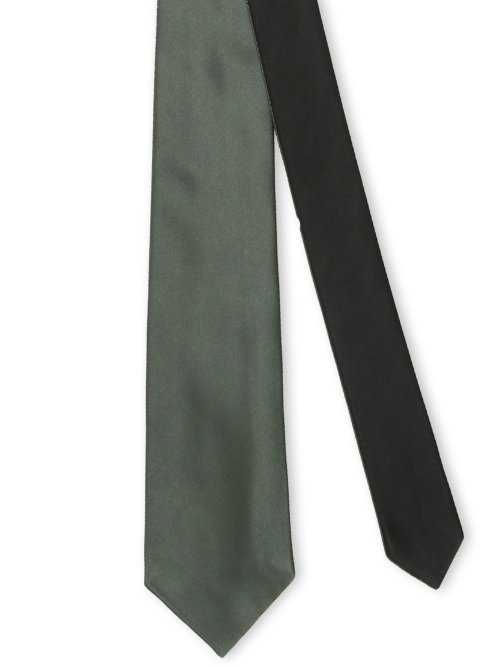 シルクサテン リバーシブル ナロータイ 7.5cm幅 黒×カーキ