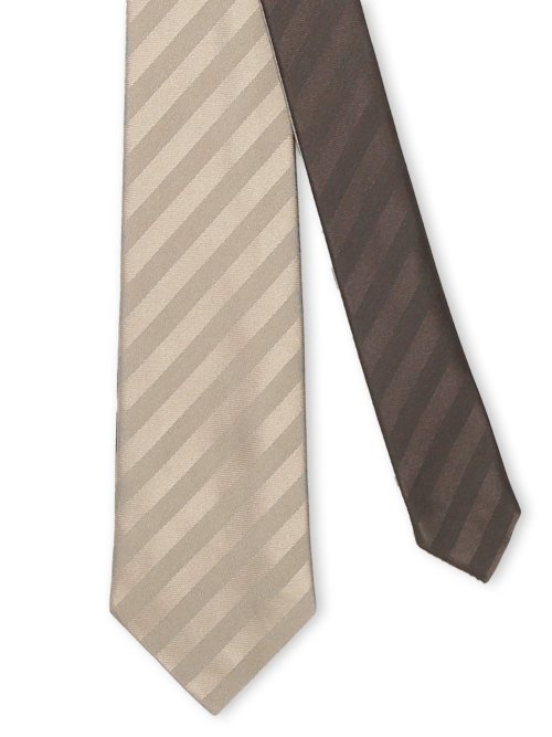シルクサテン リバーシブル ナロータイ 7.5cm幅 茶×ベージュ