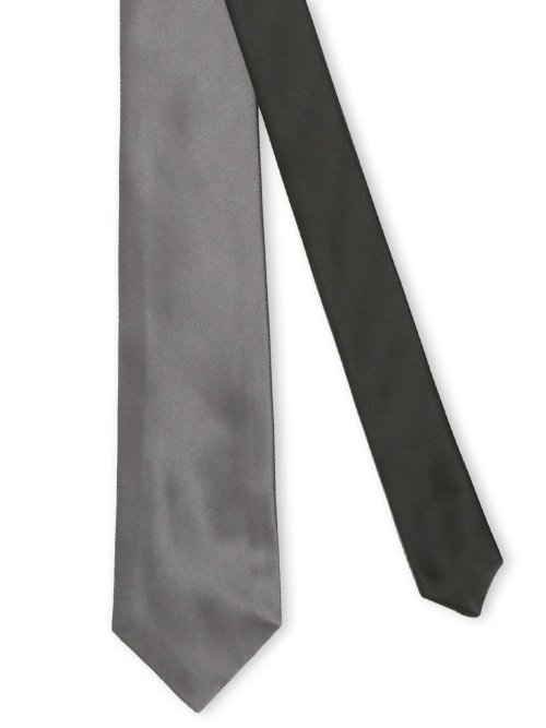 シルクサテン リバーシブル ナロータイ 7.5cm幅 ダークグレー×グレー