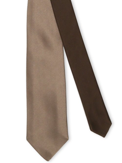 シルクサテン リバーシブル ナロータイ 7.5cm幅 茶×ベージュ