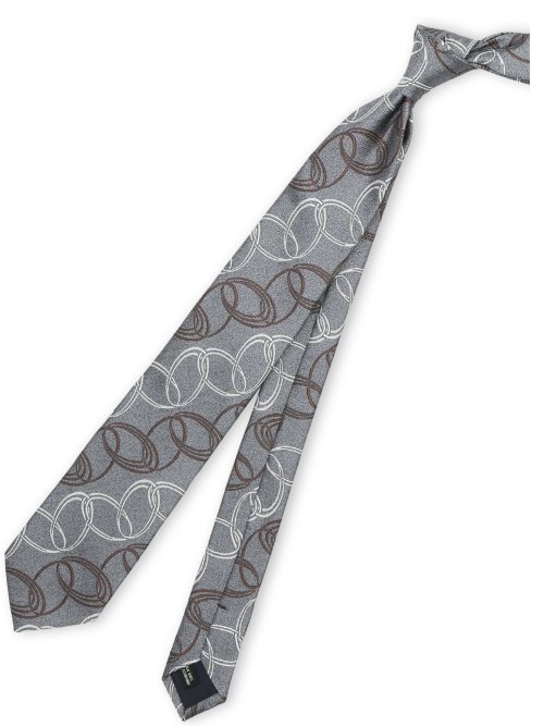 【大きいサイズ】グランバック/GRAND-BACK 日本製シルク サークルモチーフ柄 レギュラータイ 8.5cm幅