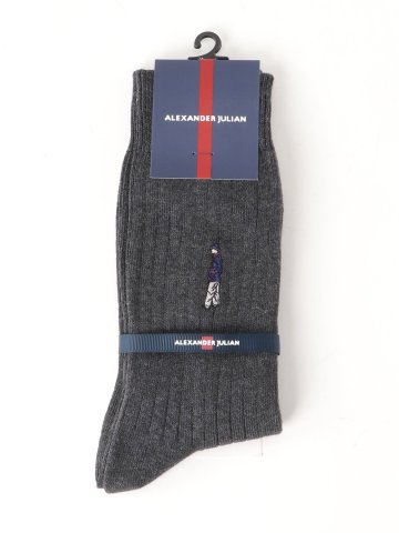 刺繍 無地リブ クルーソックス